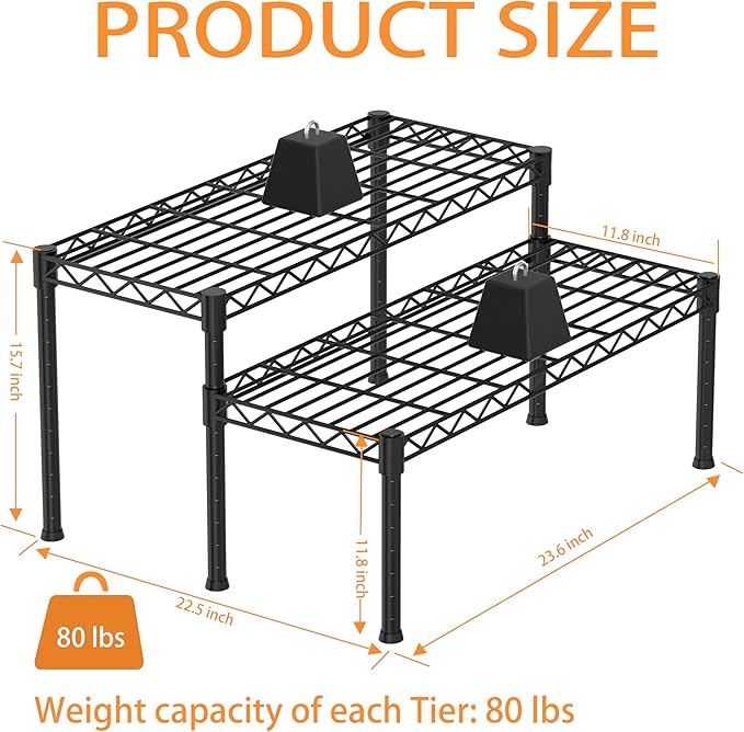 Xiofio 2 Tier Ladder Potted Multiple Plants for Indoor and Outdoor Plant Stands, Adjustable Shelves and Multifunctional Plant Racks suitable for living room balconies and gardens,(Black)