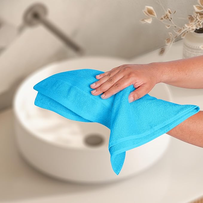 BOUTIQUO Ultra Soft 6-Piece Hand Towel Set 16x28-100% Ringspun Cotton - Durable & Highly Absorbent Hand Towels - Ideal for use in Bathroom, Kitchen, Gym, Spa & General Cleaning - Turquoise Blue