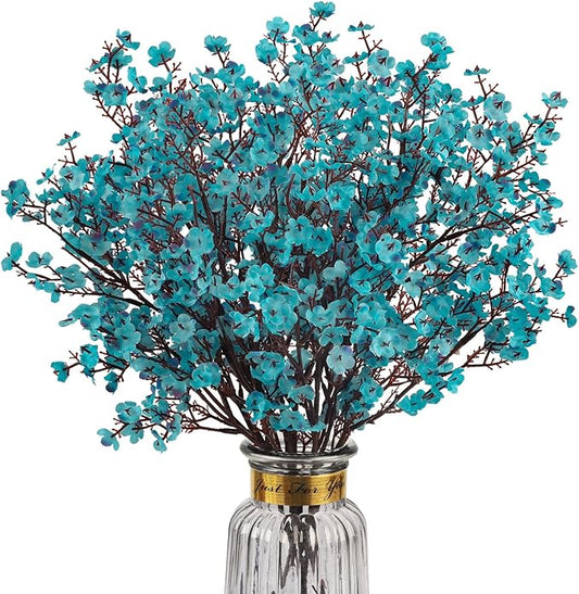 8Pcs Babys Breath Artificial Flowers Silk,Real Touch Peacock Blue Bouquets Flowers for Vase Home Office Wedding Spring Winter Indoor Outdoor Centerpiece Table Decorations