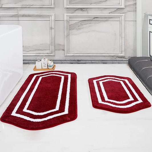 COSY HOMEER Extra Thick Bath Rugs Set - Anti-Slip Bath Mats Soft Plush 100% Strong Mirco Polyeste Mat Living Room Bathroom Mat Floor Water Absorbent(Red,20/inch X 32/'' + 24/inch X 48'' - Inches)