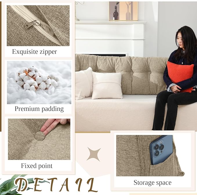 Wenqik Wedge Pillow Triangular Dorm Headboard Bed Rest Reading Backrest Back Support Long Bolster Pillow with Removable Cover for Dorm Room Supplies(Khaki Gray,King (79 x 20 x 8 Inch))