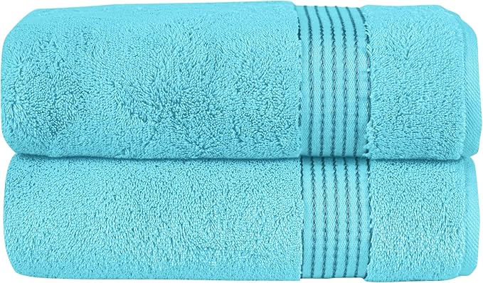 Elegant Comfort Premium Turkish Cotton 2 Pack Bath Towel Set - 27 x 54 inch, Luxurious Hotel Spa Quality 100% Turkish Cotton 2PC Bath Towel Set - Highly Absorbent - Soft Bathroom Towels, Aqua