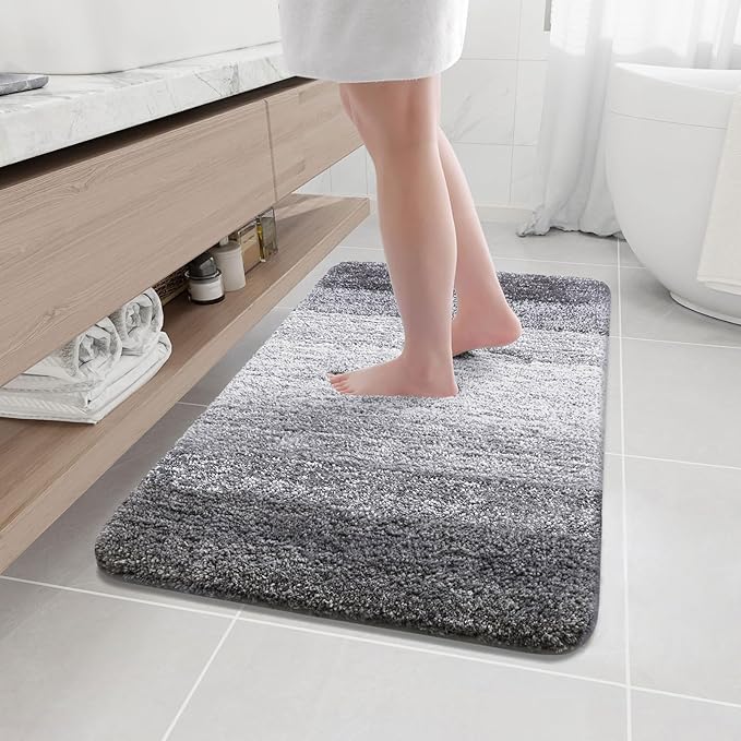 Arotive Microfiber Bathroom Rugs, Shaggy Soft and Absorbent Bath Rug, Non-Slip, Thick Plush Machine Washable Dry Bath Mats for Bathroom, Tub and Shower, 40x24, Grey