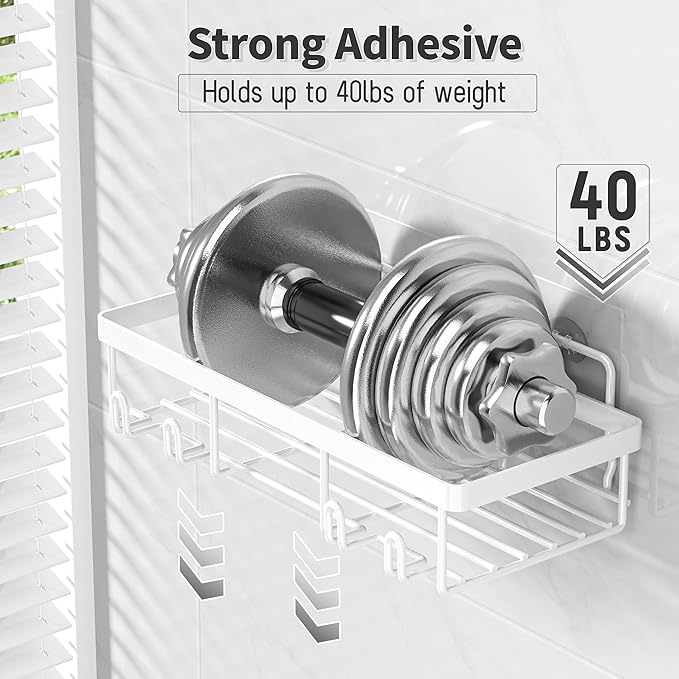 10 Pack Shower Caddy Organizer Rack Shelf for Inside Shower, Self Adhesive Wall Storage Basket Rustproof Stainless Steel Shampoo Holder Bathroom Accessory Decor Set, White