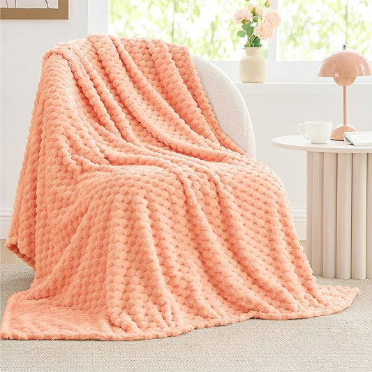 BEDELITE Fleece Blanket Twin Size for Bed Couch, 3D Jacquard Decorative Peach Pink Throw, Soft and Cozy Warm Plush Fuzzy Blanket All Seasons Suitable, 60x80Inches