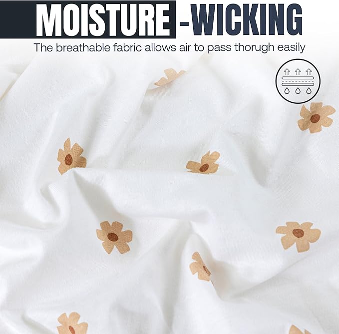 Mini Crib Fitted Sheet, 100% Cotton Knitted Jersey, Pack n Play Sheet, Breathable, Fitted Crib Sheets, Super Soft, Toddler Fitted Sheet,2 Pack,Brown/Flowers, 38x24x6