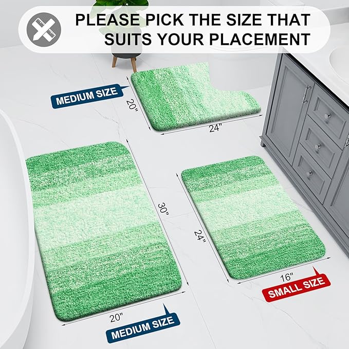 Arotive Microfiber Bathroom Rugs, Shaggy Soft and Absorbent Bath Rug, Non-Slip, Thick Plush Machine Washable Dry Bath Mats for Bathroom, Tub and Shower, 24x16, Green