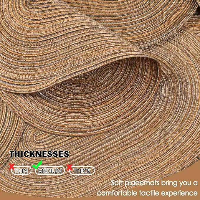 Noctiflorous Oval Braided Placemats Set of 8 Woven 12x18 Inch Non Slip Washable Heat Resistant Place Mats Round Tablemats for Dining Kitchen Party Daily Table Decor Dinner Mats (12 Brown, 8)