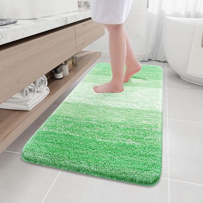 Arotive Microfiber Bathroom Rugs, Shaggy Soft and Absorbent Bath Rug, Non-Slip, Thick Plush Machine Washable Dry Bath Mats for Bathroom, Tub and Shower, 47x24, Green