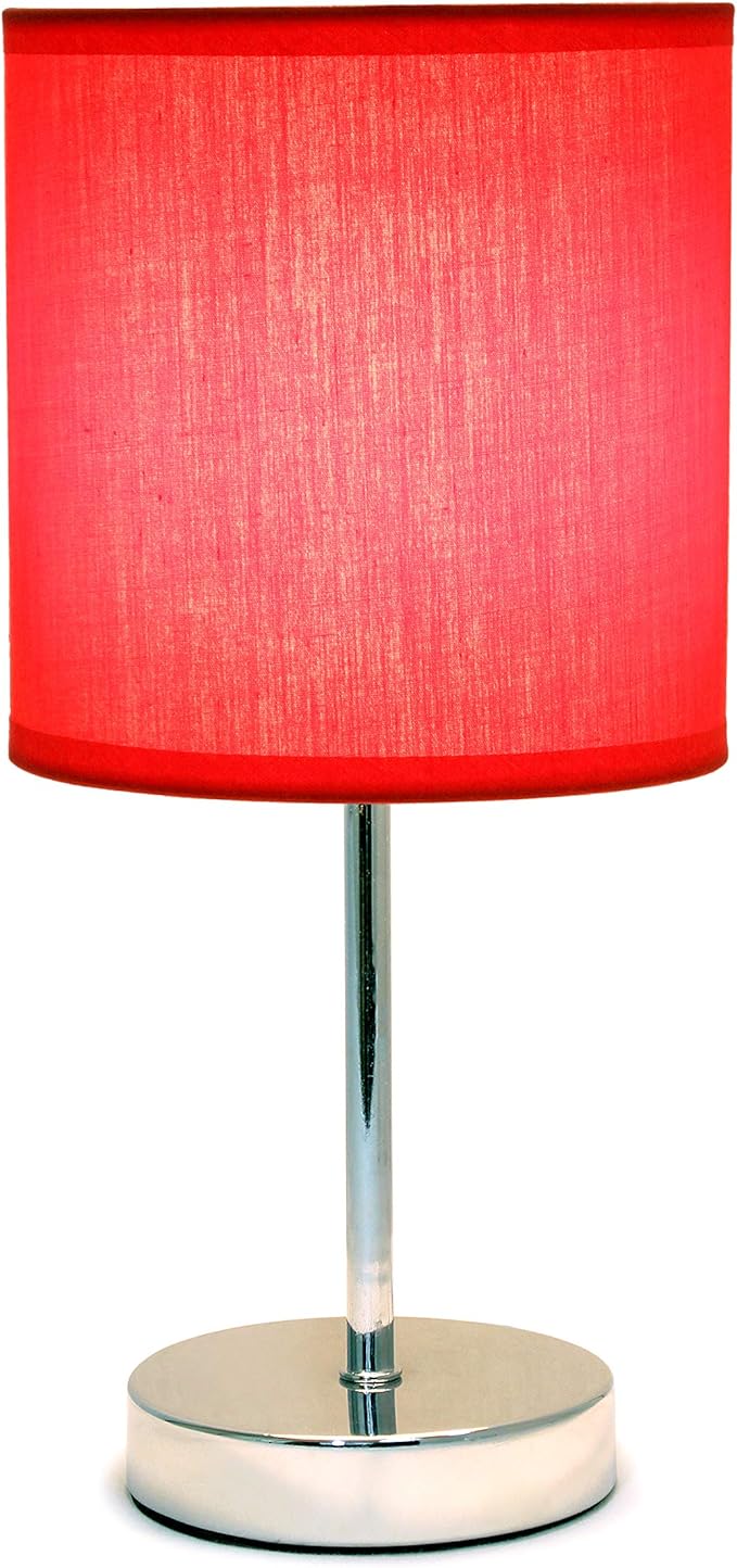 Simple Designs LT2007-RED Chrome Mini Basic Table Lamp with Fabric Shade, Red
