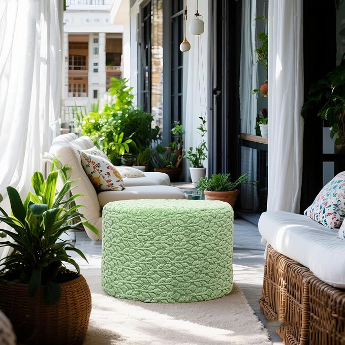 Round Pouf Ottoman Stuffed 20 x 20 x 14 Inches Boho Poof Foot Stool Home Decor Floor Pouffe Ottoman Foot Rest for Couch Sofa Bean Bag Chairs Living Room Bedroom (Sage Green)