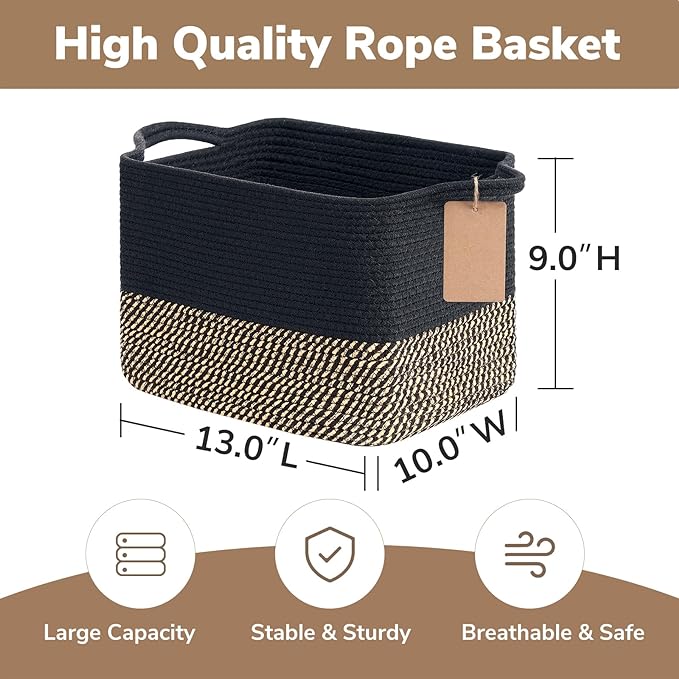 Goodpick Woven Storage Basket for Shelves, Storage Baskets for Organizing, Small Wicker Basket for Shoes,Towel, Toy Baskets Storage Kids, Empty Gift Basket with Handles, 13 x 10 x 9 Inches