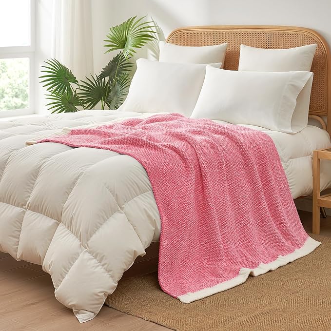 Snuggle Sac Hot Pink Throw Blanket for Couch, Pink Blanket Super Soft Microfiber Blankets Warm Cozy Knit Fuzzy Plush Lightweight Throws Gift for Women Girls, Hot Pink, 50x60 inches