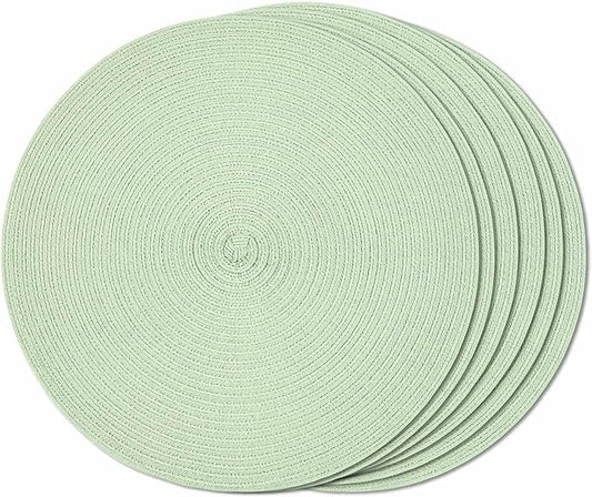 FunWheat Round Braided Placemats Set of 6 Place mats for Dining Tables Woven Heat Resistant Table Mats 15 inch (Mint Green)