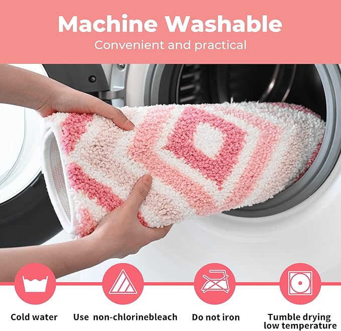 GRANNY SAYS Bathroom Rugs Non Slip, 20" x 32", Absorbent Bath Rugs for Bathroom Washable, Bath Mats for Floor, Bath Rugs for Shower, Microfiber Bath Mat for Tub, Pink