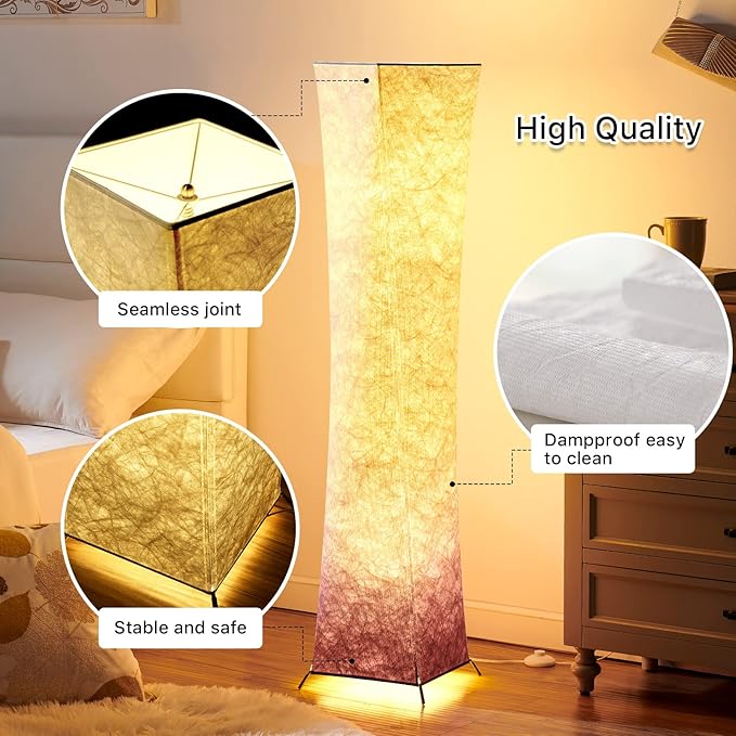 chiphy Floor Lamp, 52" Tall Standing Lamp, 3 Levels Adjustable Brightness LED Bulbs, Column Floor Light, Purple Gradient Fabric Lampshade, Home Decor for Living Room, Bedroom, Kids Room