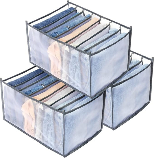 TOOVREN T-Shirt Organizer, Drawer Dividers for Clothes, Mesh Clothes Storage for Leggings, T-Shirts, Kids Jeans, Underwear (3Pack)