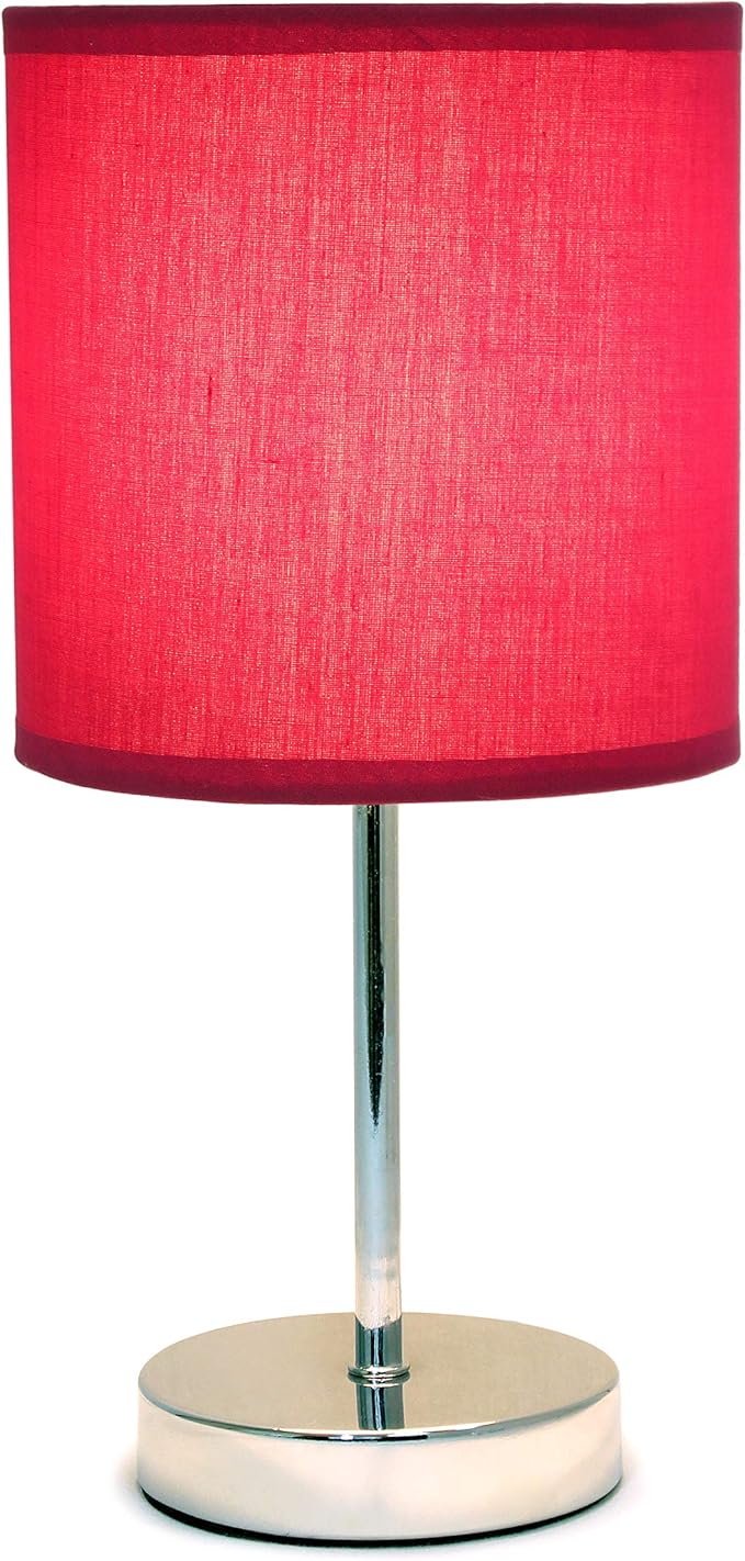 Simple Designs LT2007-WNE-LB Basic Chrome Mini Table Lamp for Living Room, Nightstand, Desk, Countertop, Wine Red, with Feit LED Bulb Included