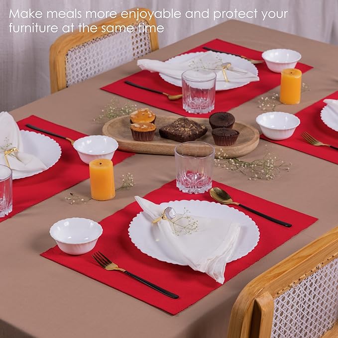 Cloth Placemats Set of 4, Cotton Blend Durable Layered Table Mats, Non-Slip Wrinkle Free Place Mats for Dining Table, Easy to Clean (Chinese Red, 13x19 Inch)