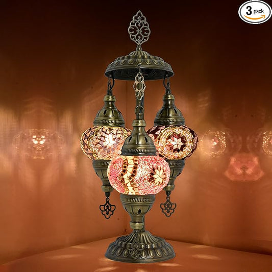 mozaist 3 Mosaic Sphere Turkish Table Lamp, Purple Basil, Handmade Glass Beads and Metal, Boho Style Vintage Living Room, Dining Room Farm Decor Colorful Light with US Plug&E12 Socket