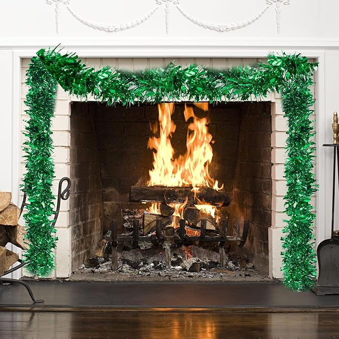 26.2 Feet Green Holiday Tinsel Garland for Graduation, Birthday, Weddings, Party Decorations, Christmas, Patriotic Foil Tinsel Garland for All-Season Home Indoor Outdoor Party Supplies(Green)