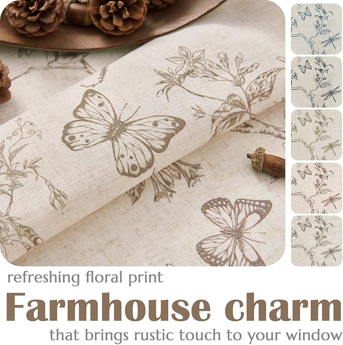 jinchan Floral Curtains Lined Linen Blend Curtain for Living Room 63 Inch Length Taupe Farmhouse Flower Patterned Curtain French Country Curtains Drapes Back Tab Rod Pocket 2 Panels