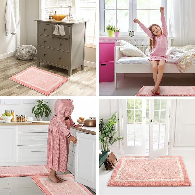 CozeCube Bath mats for Bathroom Non Slip, Plush Shaggy Bath Rugs for Bathroom Washable, Extra Soft and Absorbent Microfiber Bath Rugs, Bath mat Runner, Blossom Pink, 59" x 24"