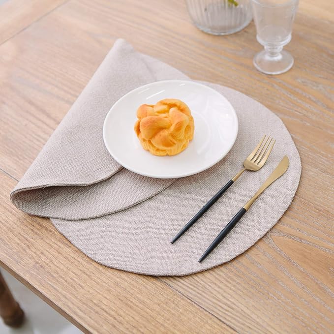 Set of 4 Round Placemat 15 Inch Soft Linen eco-Friendly Fabric Handcrafted Machine Washable Indoor & Outdoor Tablemat Natural Linen