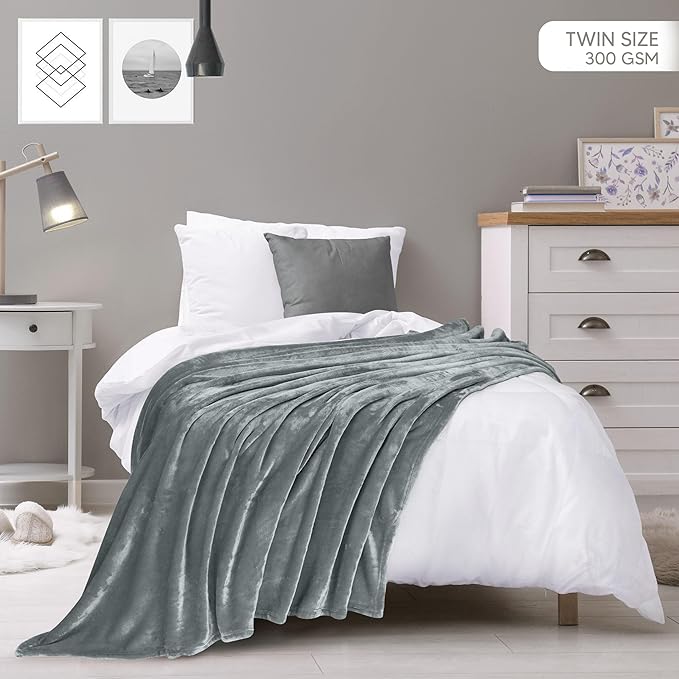Utopia Bedding Fleece Blanket Twin Size Ash Grey 300GSM Luxury Anti-Static Fuzzy Soft Microfiber Bed Blanket (60x80 Inch)