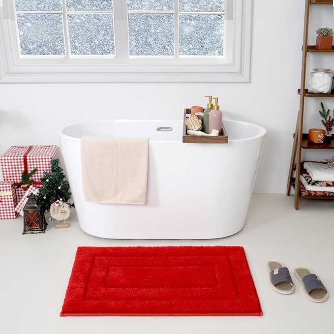 GRANNY SAYS Bathroom Rug, 20" X 32" Bath Rugs for Bathroom, Microfiber Cute Bath Mats, Washable Rug for Bath Tub, Bathroom Mat Non-Slip, Bath Decorations, Red