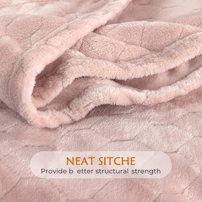 TOONOW Fleece Bed Blanket Queen Size 90x90 inches, Super Soft Fluffy Fuzzy Plush Blanket Geometric Pattern Cozy Microfiber Flannel Blankets for Couch, Bed, Sofa, Light Pink
