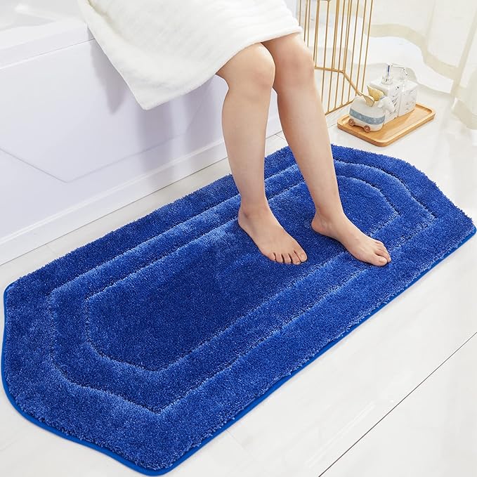 COSY HOMEER Extra Thick Bath Linen Sets Rugs for Bathroom - Anti-Slip Bath Mats Soft Plush 100% Strong Polyester Living Room Bedroom Water Absorbent(Blue,24x48 - Inches)