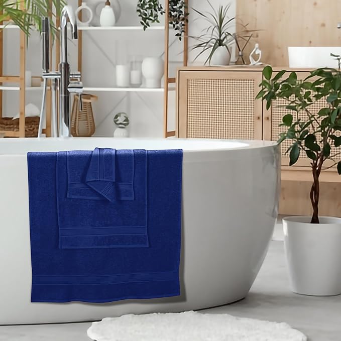 Belizzi Home Ultra Soft 6 Pack Cotton Towel Set, Contains 2 Bath Towels 28x55 inch, 2 Hand Towels 16x24 inch & 2 Wash Coths 12x12 inch, Ideal Everyday use, Compact & Lightweight - Navy Blue