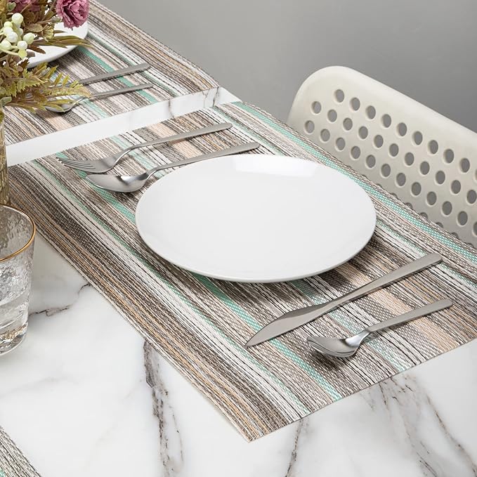 Winknowl Placemats, Washable Vinyl Woven Indoor and Outdoor Heat Stain and Water Resistant Elegant Table Mats for Dining Table Set of 8 (Teal Green)