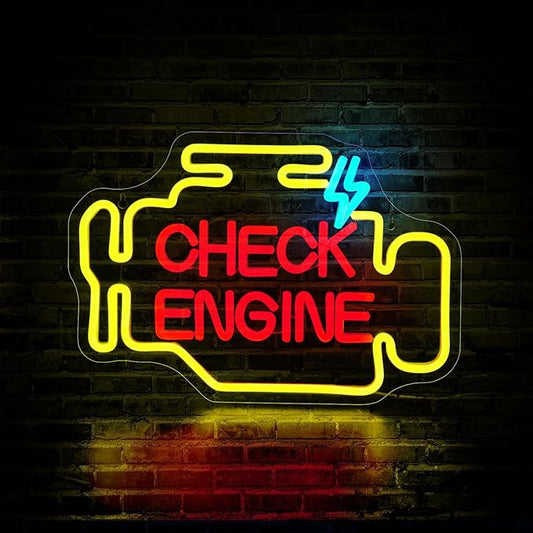 Check Engine Neon Sign Led Neon Signs for Wall Decor Yellow Light Up Sign Preppy Girls Room Decor USB Powered