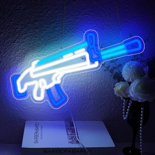 Gun Neon Sign, Game Neon Signs for Wall Decor, Dimmable Acrylic Neon Lights for Gamer Room Man Cave Bedroom Bar Pub Playroom Commercial Streets Party Decorations