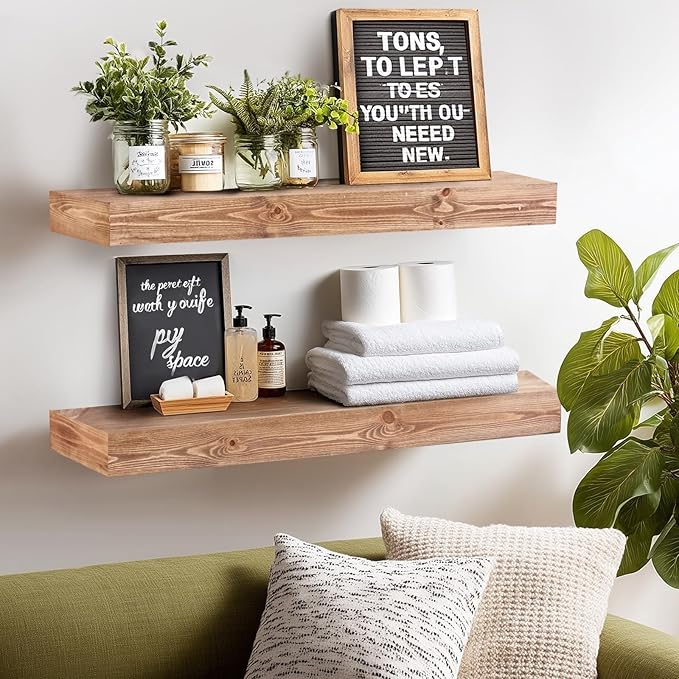 36x3x7 inch Floating Shelves Wall Mounted - Set of 2 Wood Rustic Solid Wood Wall Shelf - Heavy Duty Decorative Storage Shelves for Living Room, Bedroom, Bathroom, Kitchen