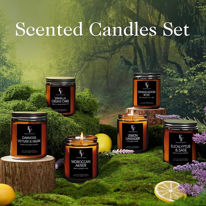 Scented Candles Set, Candles for Home Scented Soy Wax Candles, 6 Pack 42 Oz Aromatherapy Candles Gift Set for Women Men (Lemon/Vanilla/Sage/Rose/Amber/Vetiver)