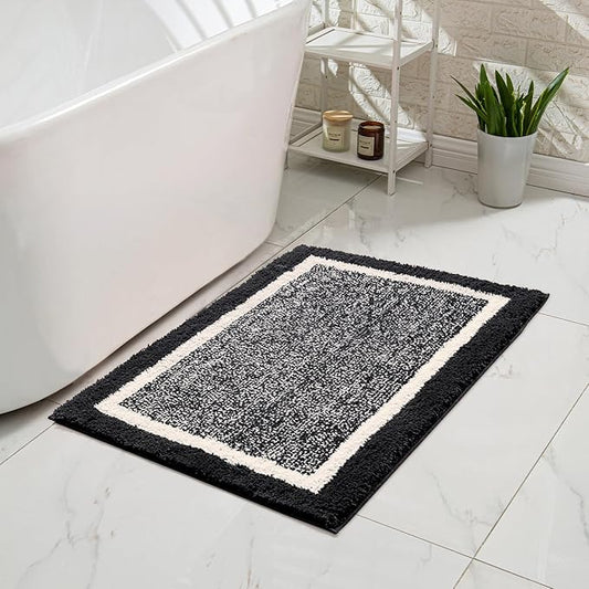 CozeCube Bath mats for Bathroom Non Slip, Fluffy Shaggy Bath Rugs for Bathroom Washable, Extra Soft and Absorbent Microfiber Bath Rugs for Shower Sink, Kitchen Sink, Jet Black, 16" x 24"