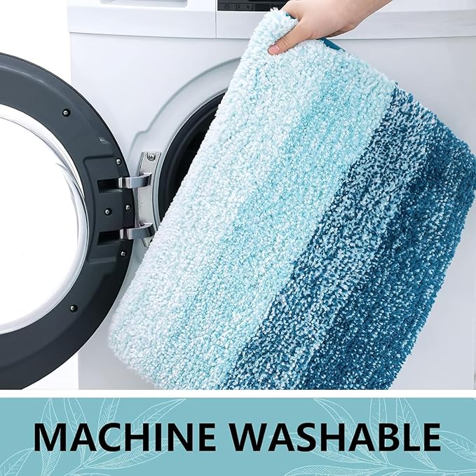 Arotive Microfiber Bathroom Rugs, Shaggy Soft and Absorbent Bath Rug, Non-Slip, Thick Plush Machine Washable Dry Bath Mats for Bathroom, Tub and Shower, 70x24, Peacock Blue