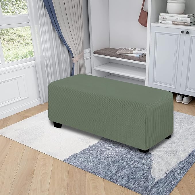 Easy-Going Stretch Ottoman Cover Folding Storage Stool Furniture Protector Soft Rectangle slipcover with Elastic Bottom(Ottoman X-Large,Greyish Green)