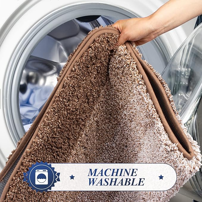 Walensee Bathroom Contour Rug (20 x 24, Ombre Brown) Non Slip, Absorbent, Soft Microfiber Shaggy U Shape Bath Mat