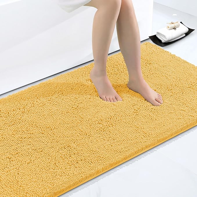 Smiry Luxury Chenille Bathroom Rugs 40x32, Extra Soft and Absorbent Shaggy Bath Mat, Machine Washable, Non-Slip Plush Carpet Runner for Tub, Shower, and Floor, Home Decor Accessories, Yellow