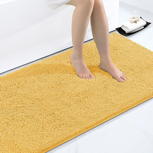 Smiry Luxury Chenille Bathroom Rugs 40x32, Extra Soft and Absorbent Shaggy Bath Mat, Machine Washable, Non-Slip Plush Carpet Runner for Tub, Shower, and Floor, Home Decor Accessories, Yellow