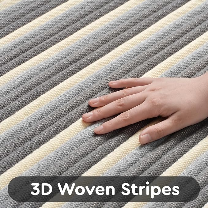Striped Bath Mat Runner Rug, Super Absorbent Non Slip Bathroom Runner Rug 3D Woven Gradient Washable Runners for Hallways Entryway Bedroom Laundry Room Kitchen Sink, 2' x 6'