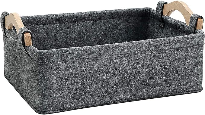 Small Storage Basket Soft Felt Collapsible Baskets Storage Bins for Cellphone Earphone Chargers Cables Make Up Shelf Fabric Drawers Storage Baskets Cute Storage Baskets Light Gray