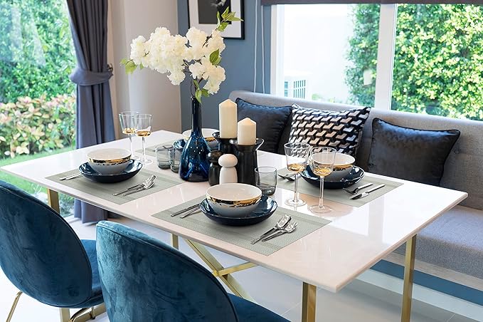 More Décor Dining Table Placemats, Washable Heat-Resistant PVC Vinyl Table Mats for Dining Room and Kitchen, Anti-Slip - Set of 6 - Beige