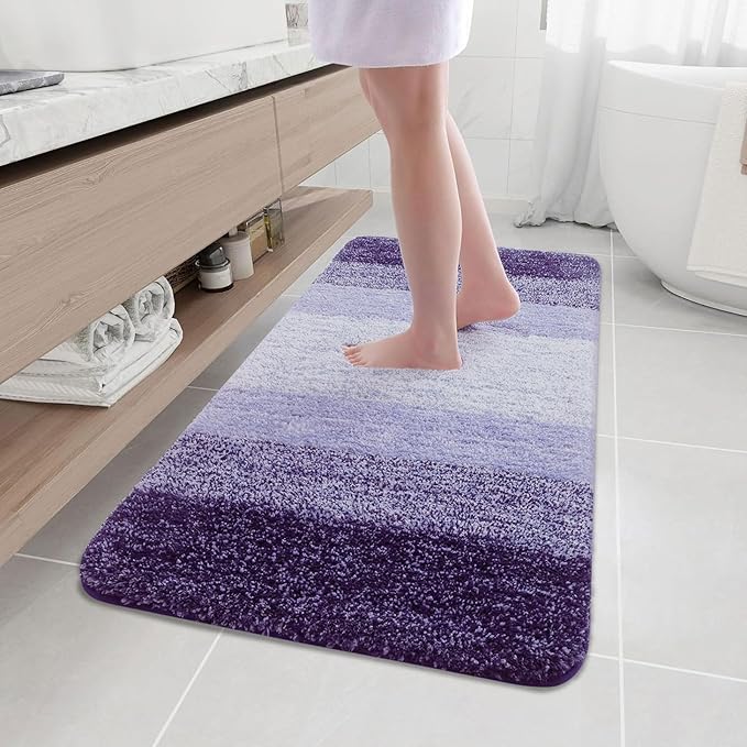 Arotive Microfiber Bathroom Rugs, Shaggy Soft and Absorbent Bath Rug, Non-Slip, Thick Plush Machine Washable Dry Bath Mats for Bathroom, Tub and Shower, 47x24, Dark Purple