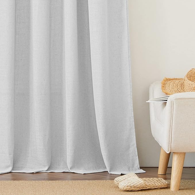 RYB HOME Privacy Sheer Valances for Windows, Semi-Sheer Curtains for Kitchen Small Window Drapes, Dual Rod Pocket & Linen Textured Design, Dove Grey, W 52 in by L 36 in Each Panel, Set of 2