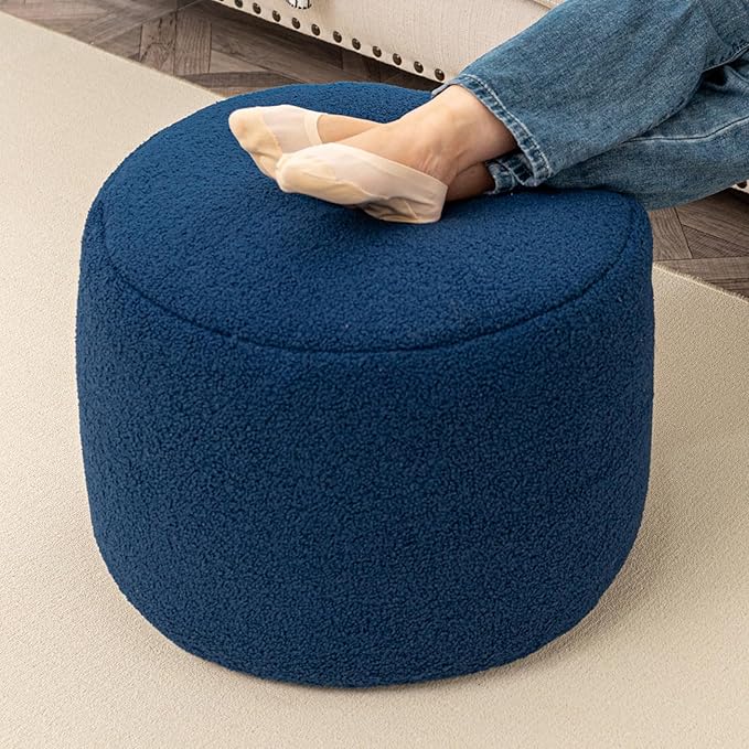 Round Pouf Ottoman 20 x 20 x 14 Inches Boho Poof Home Decor Floor Pouffe Ottoman Foot Rest for Couch Sofa Bean Bag Chairs Living Room Bedroom (Navy)